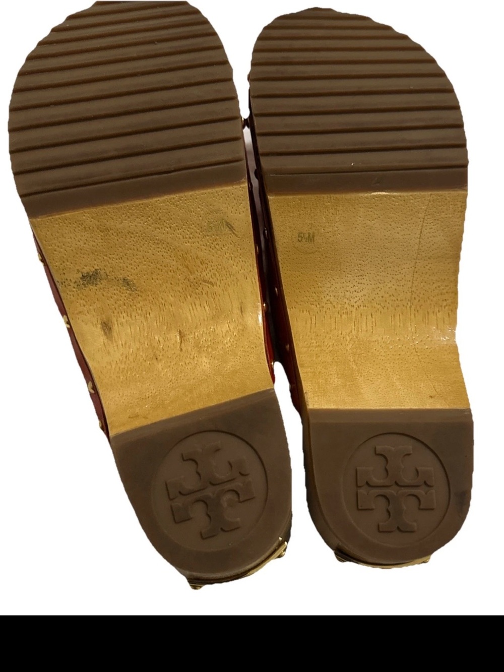 Tory Burch Patent Leather Red & Tan Clogs US Shoe Size 5.5 In Very Good Condt - Picture 4 of 7